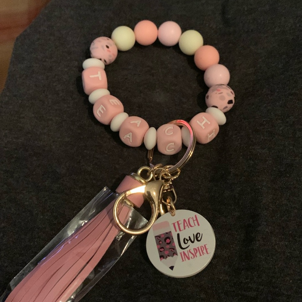 Teach , love , inspire pink keychain